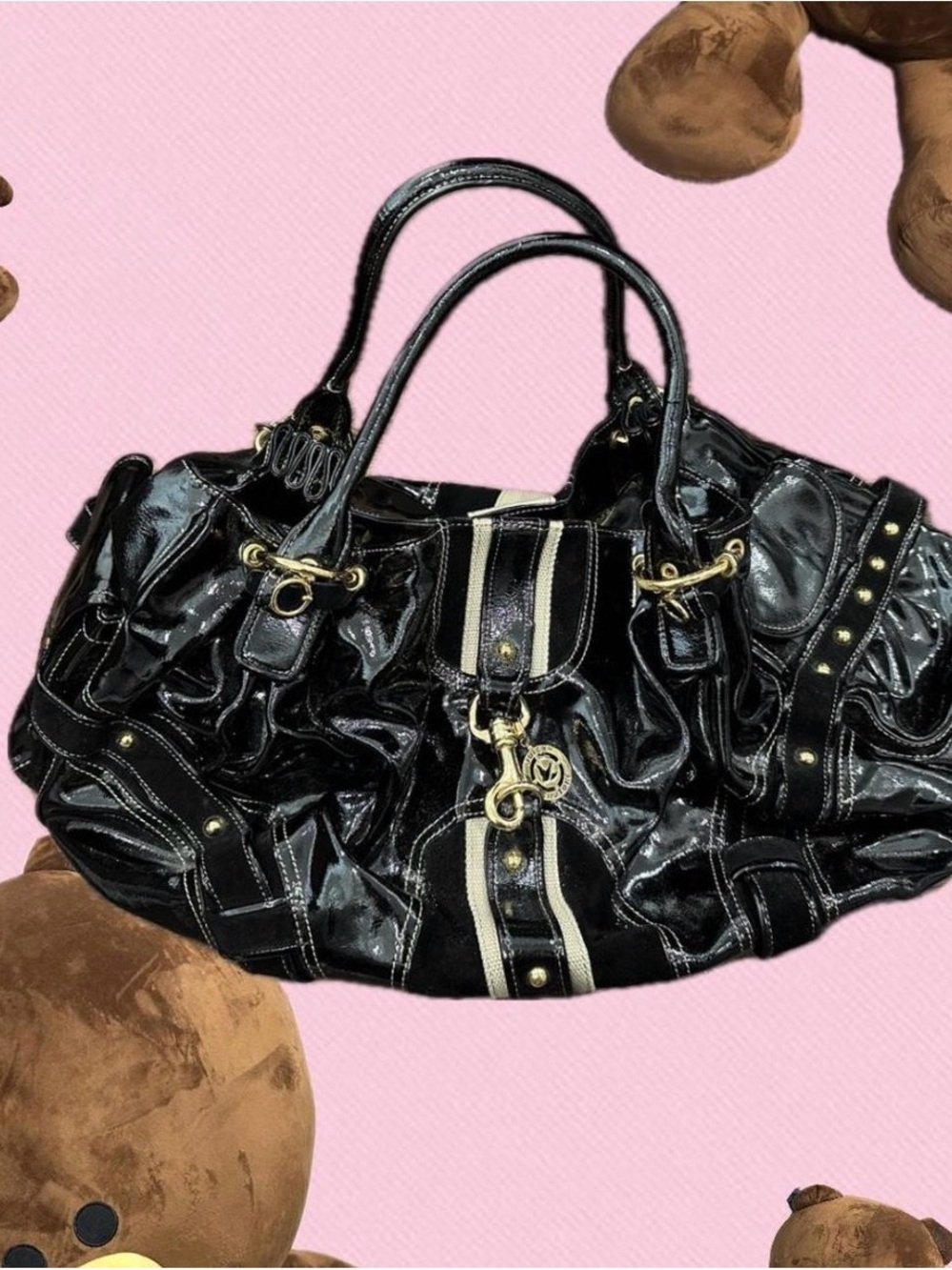 DEADSTOCK vintage y2k juicy couture black patent tote w/ gold hardware & mirror